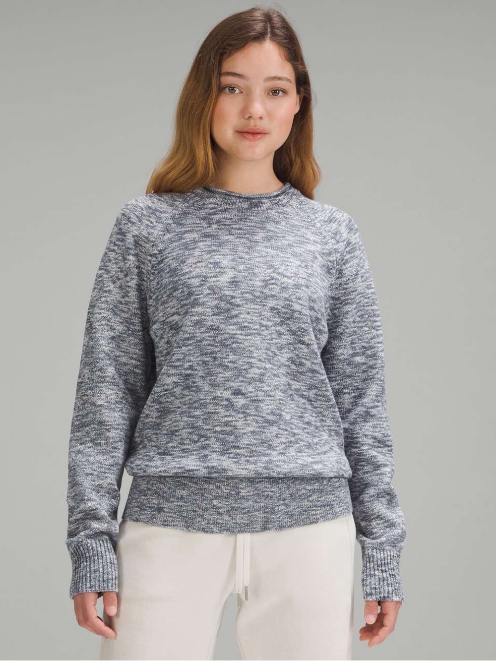Lululemon Boxy Cotton-Blend Marled Knit Sweater Gray White Women Size XS